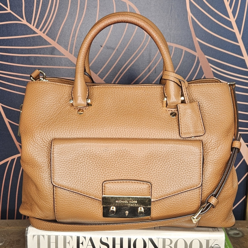 Michael Micheal Kors Haley Camel Pebbled Leather Handbag